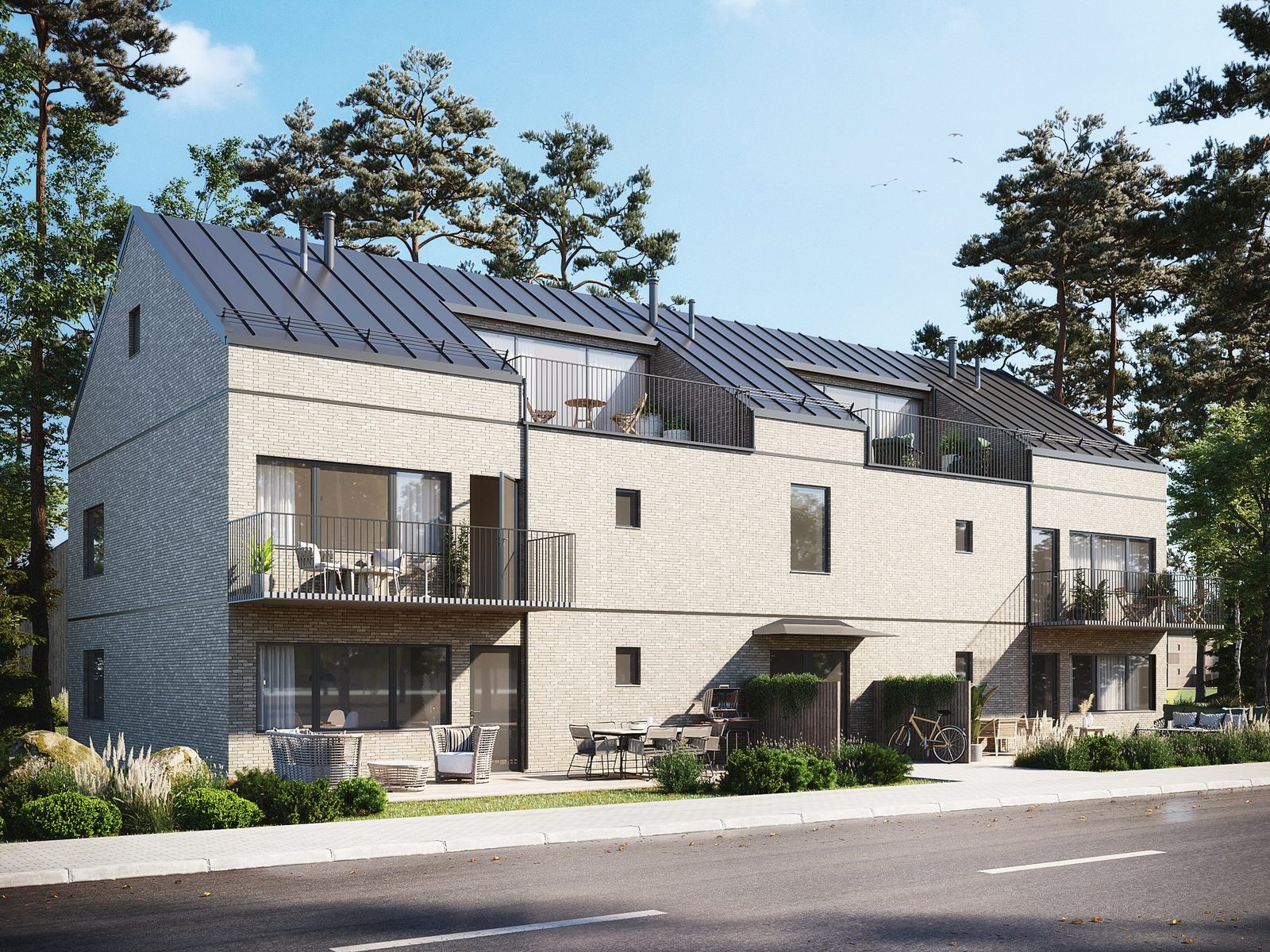 Terraced homes · brick facade